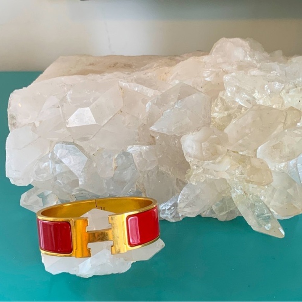 Hermes Bracelet Red Enamel Gold Hardware Authentic